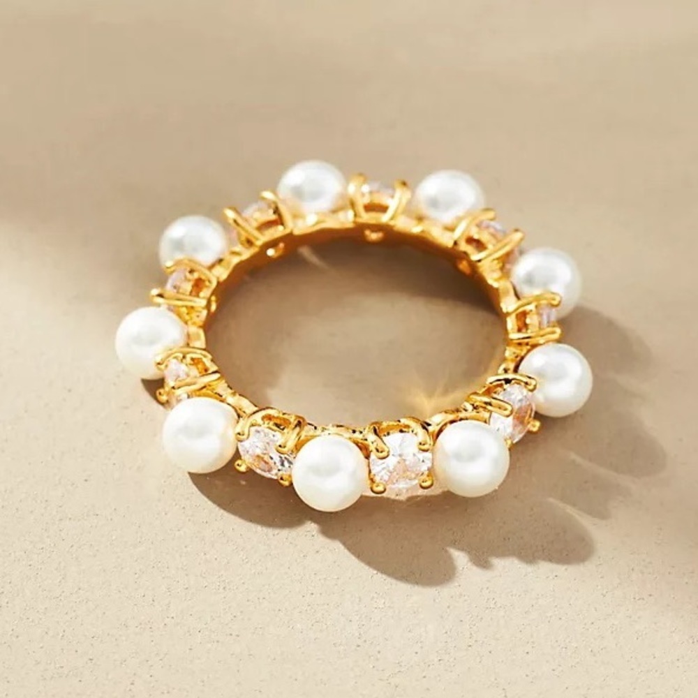 Anthropologie Pearl & Crystal Eternity Band Ring